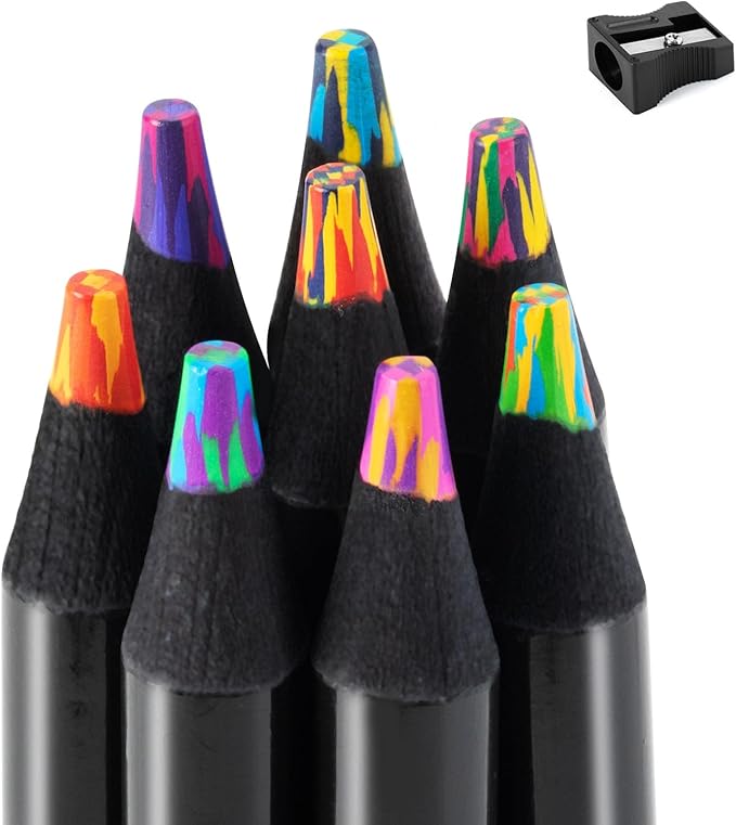 Stocking Stuffers for Kids, 8 Pieces Art Supplies Colored Pencils, Jumbo Rainbow Pencils with Sharpener, Multicolored Pencils for Drawing, Coloring, Christmas Gifts, Party Favor Bags