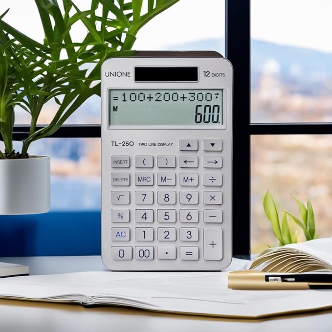 New, Two Line Display, Desktop Calculator. History Function- 30 Memories, Calculator with Large LCD for Home & Office Use, 4.5×7 inch (Silver)