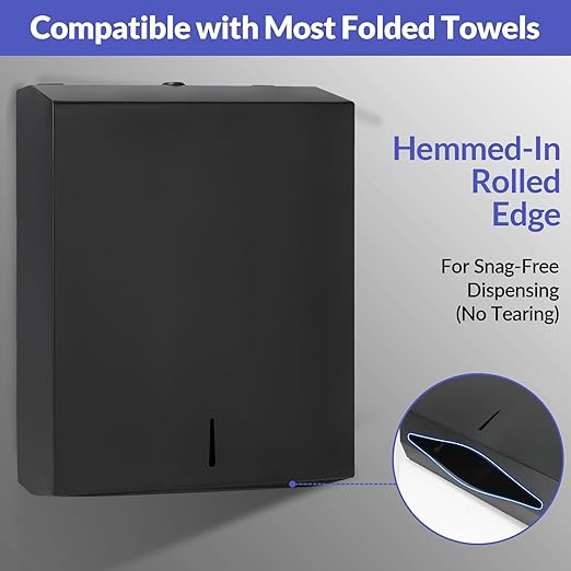 Paper Towel Dispenser Wall Mount, Matte Black Stainless Steel Commercial Paper Towel Holder with Lock, Large Capacity 400 C Fold/525 Multifold Towels