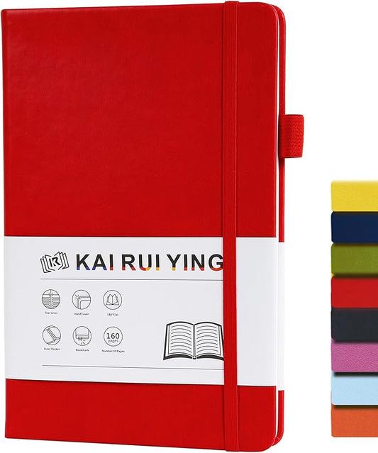 KaiRuiYing Lined Journal Notebook with Pen Holder, 160 Pages, 5.5'' × 8.6'' Medium Size A5-100 GSM Thick Paper, for Writing, Work, Office, Leather Hardcover