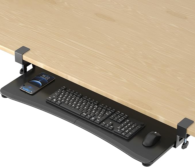 suptek Large Keyboard Tray Under Desk Pull Out with C Clamp Mount, Computer Keyboard & Mouse Tray, 34 (38 Including Clamps) x 11.8 inch Slide-Out Platform Computer Drawer for Typing, Black, DSF1LB