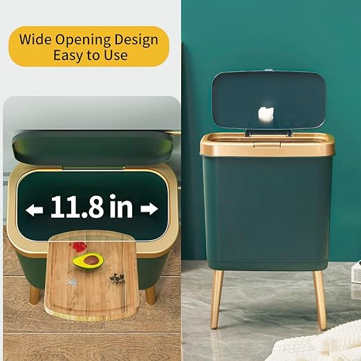 Procade 2Pack Gold Trash Can with Lid, Bathroom Trash Can with Legs, 4 Gallon Office Trash Cans for Near Desk, Slim Garbage Bin Waste Basket for Bedroom, Kitchen,Living Room&Toilet(Green+Green)