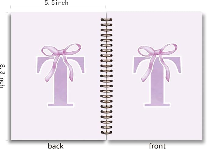 foedor Coquette Trendy Preppy Purple Bow Spiral Notebook,Initial T Journal Personalized Teen Girl Gifts,Monogrammed Gifts for Women Teen Girl,College Ruled Hardcover Spiral Notebook(purple)