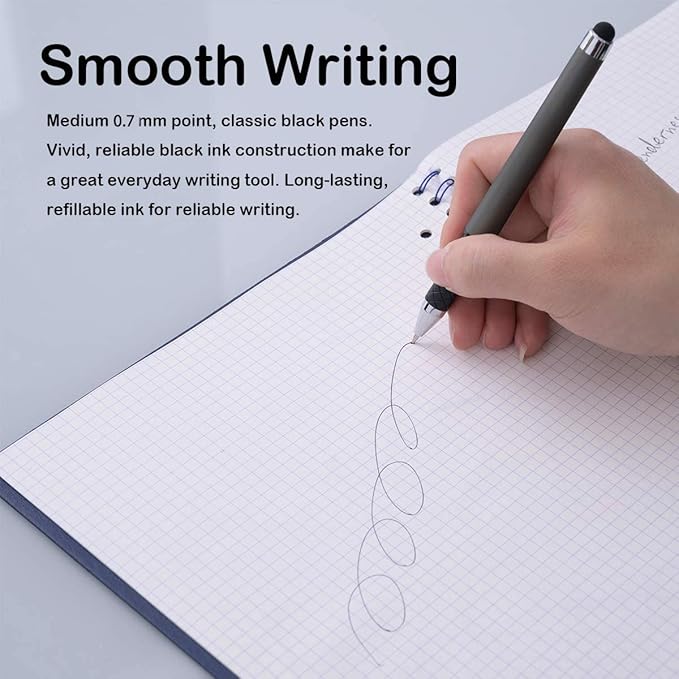 MiSiBao 0.7mm Black Ink Gel Ink Rollerball Pens 2 in 1 Medium Point Pens with Stylus Work Pen Smooth Writing for Office Black gel pen (Dark Grey-18pack)