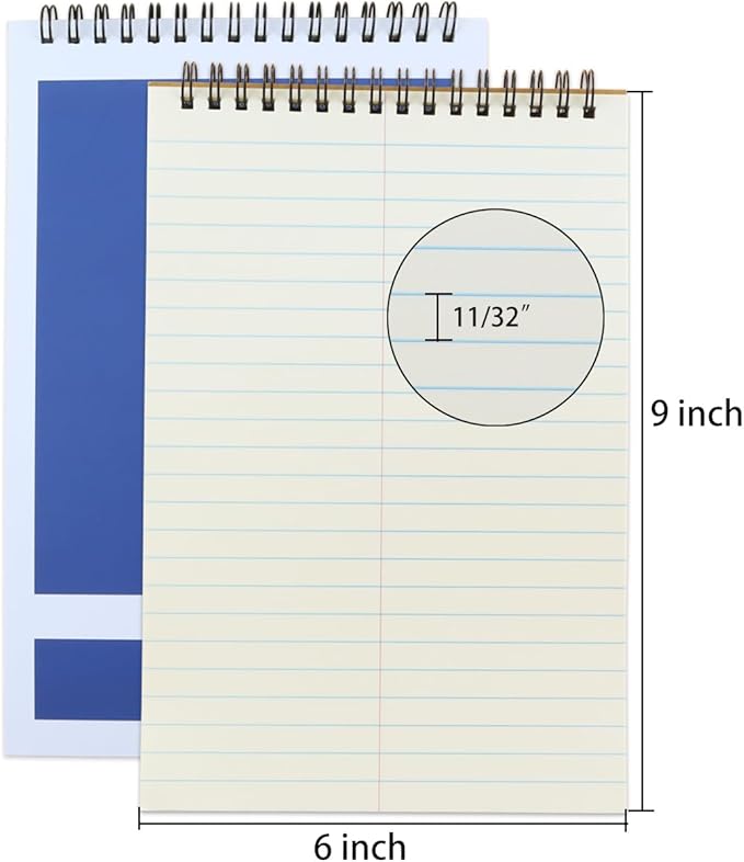 Top Spiral Steno Pads,6 Pack Notepads 6x9 Inches,80 Sheets White Paper Gregg Rule Steno Notebooks for Writing Notes in School, University, College, Office