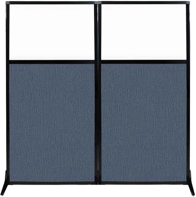 Versare Workstation Partition | Portable Wall Divider | Modern Office Cubicle | Free Standing Privacy Screen | Flexible Work Space | 66" x 70" W/Window, Ocean Fabric Panels