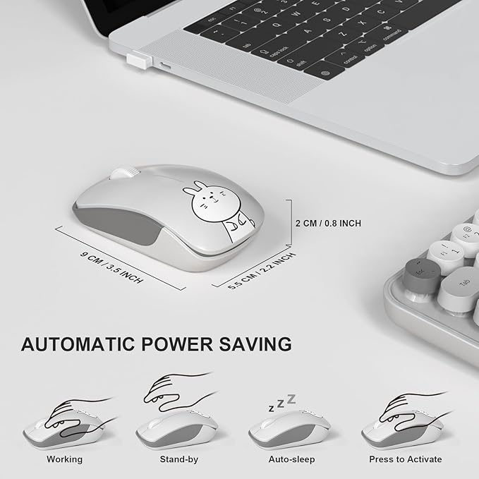 FOPETT Wireless Keyboard and Mouse Cute Mouse and Keyboard 2.4G Wireless Keyboards with Colorful 68 Keys Typewriter Retro Round Keycap for PC, Laptop,Tablet,Computer Windows - Grey Colorful