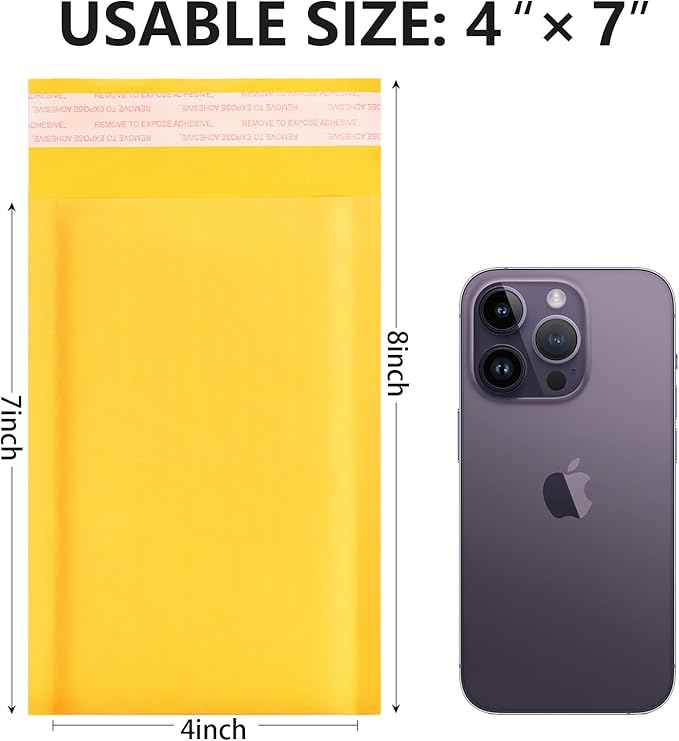 Kraft Bubble Mailers 4x7inch 100Pack Yellow Self-Seal Padded Envelopes Bubble Opaque Padded Mailers Shipping Bags for Small Businesses to Package and Mail Jewelry Cosmetics, Electronic Products, Cards