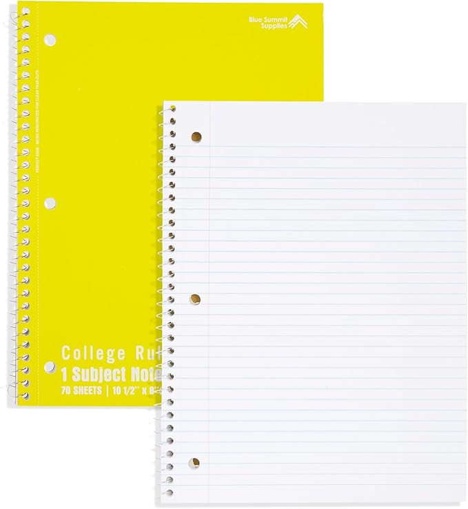 Blue Summit Spiral Notebooks Bulk, One Subject Spiral Notebook College Ruled, Perforated Notebook, 8 x 10.5 for Work and School, Paper, College Ruled, Bulk 12 Pack