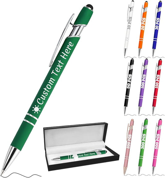Personalized Pens with Name Custom Engraving Ballpoint Pens with Stylus Tip Customized Smooth Writing Pens Personalized Gifts for Anniversary Birthday or Graduation(Dark Green,Black Ink)