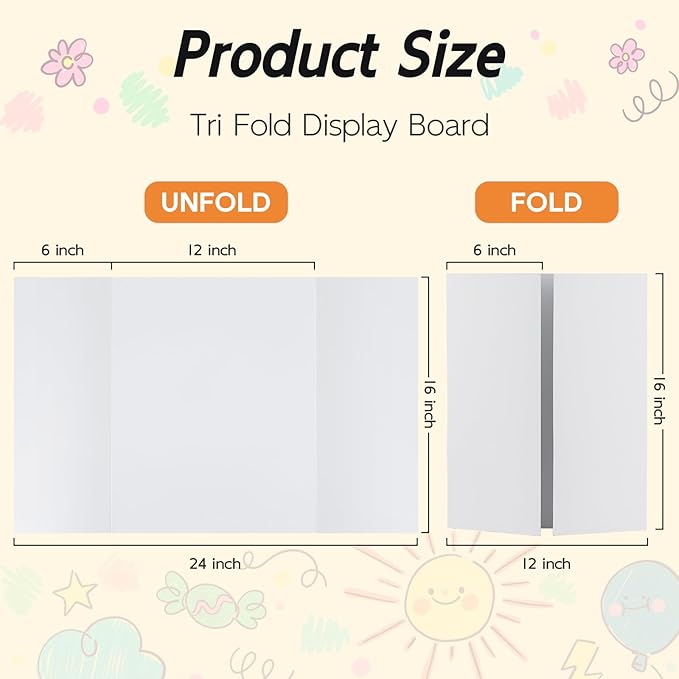 4 Pack Trifold Poster Board, 16x24 Inches White Presentation Board, Portable Display Board for Science Fair, School DIY Project and Business Exhibitions