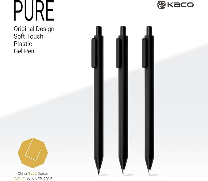 Kaco PURE Gel Pens Black Ink 0.7 mm Medium Point, 10 Pieces Set, Original Design, Quick Drying Aesthetic Note Taking Pens Office Supplies Cute Stationery (10 Black)