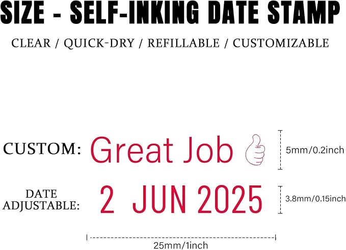 Custom Date Stamp Personalized Signature Logo Stamp with Date Self Inking Signature DD MMM YYYY Stamper for Business 1 Line Name Text with Date Choose from Multi Fonts & Colors