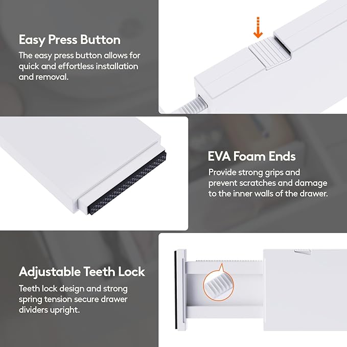 Lifewit 20 Pack Drawer Dividers 4" High, 11-17" Adjustable Dresser Drawer Organizers for Clothes, Expandable Dresser Separators in Bedroom/Bathroom/Kitchen/Vanity/Office Organization and Storage,White