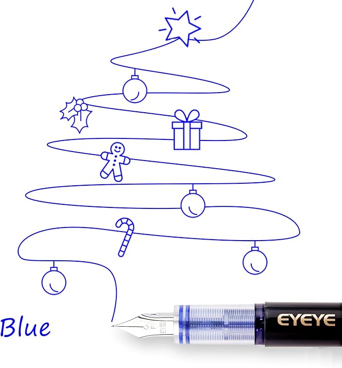 EYEYE Fountain Pens for Writing, 8 Pack Blue Fine Point Pens Disposable Fountain Pens Stainless Steel Nib, Smooth Writing for Calligraphy, Journaling, Drafting, Sketching, Doodling & Office Supplies