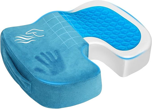 Gel Seat Cushion for Car Office - Memory Foam Pain Relief Chair Pillow Cushions - Tailbone Sciatica Coccyx Butt Lumbar Support Pad for Sitting Driving Traveling, Velvet, Blue