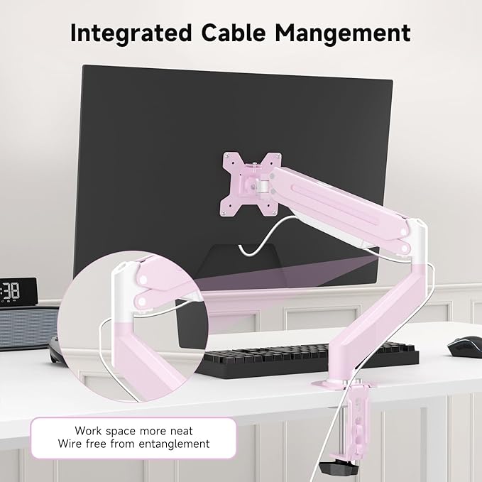 Suptek Monitor Mount Gas Spring Monitor Arm Desk Mount Fully Adjustable Fits 17-32 inch Monitors Weight Capacity up to 22 lbs,Pink(MD8PINK)