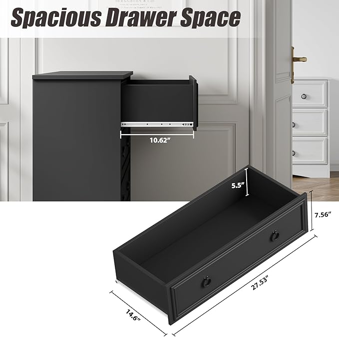 LGHM Modern 4 Drawer Dresser, Tall Dressers for Bedroom, Chest of Drawers Closet Organizers and Storage for Clothes - Easy Pull Handle, Textured Borders Drawers for Living Room, Hallway, Black