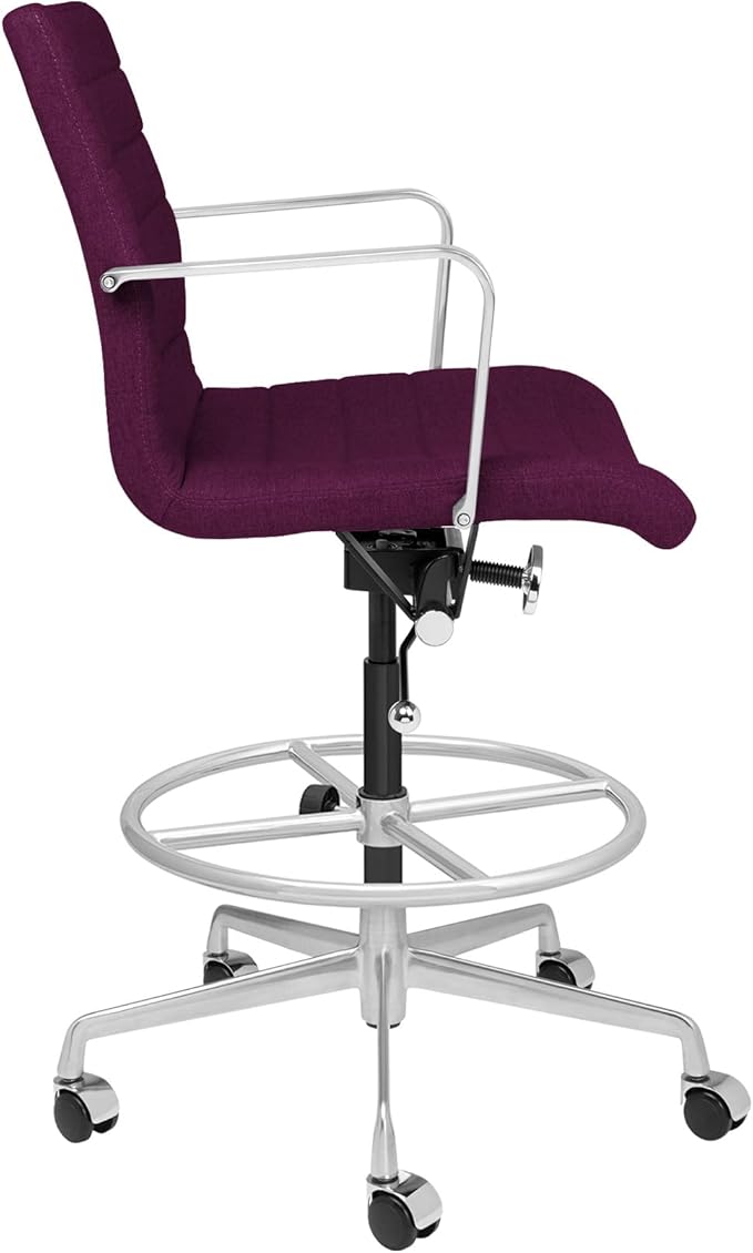 Laura Davidson Furniture SOHO II Ribbed Drafting Chair for Standing Desks, Standing Desk Chair - Ergonomically Designed, Draft Height, Arm Rest & Cushion, Made of Poly-Cotton Fabric, Purple Fabric