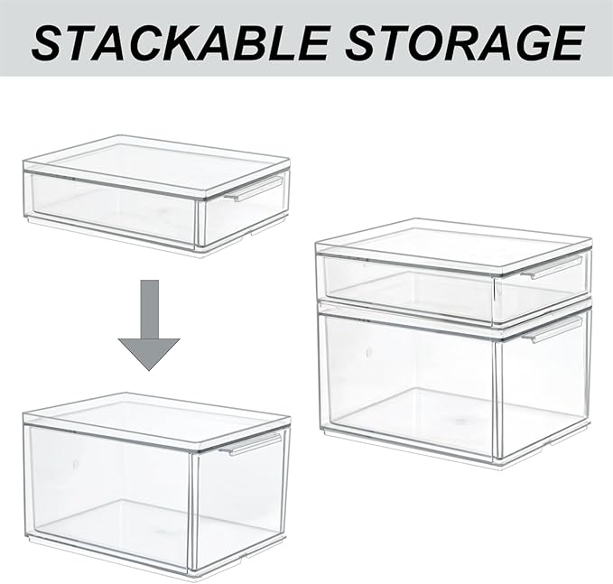 Set of 2 Stackable Storage Drawers - 6.7" Clear Plastic Drawer Storage, Acrylic Makeup Organizer, Desk Counter Cabinet Office Organizer, Bathroom Organizers and Storage (Modern/Set of 2)