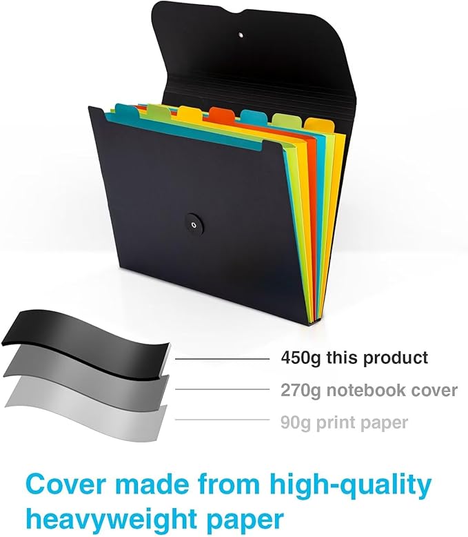 Blue Lake ECOLIFE Expanding File Folder Accordion Plastic Free 7 Pocket Rainbow Divider Expandable Folders Organizer Black