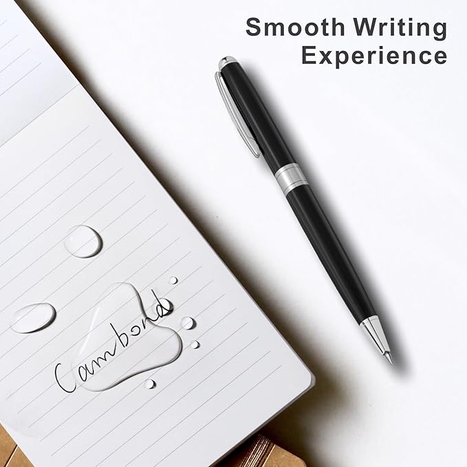 Cambond Black Pen Ballpoint Pens - Nice Pens Office Pen for Gift Business Men Police Flight Attendants Retractable Smooth Writing 1.0 mm Medium Point, 3 Pens with 3 Extra Refills (Black)