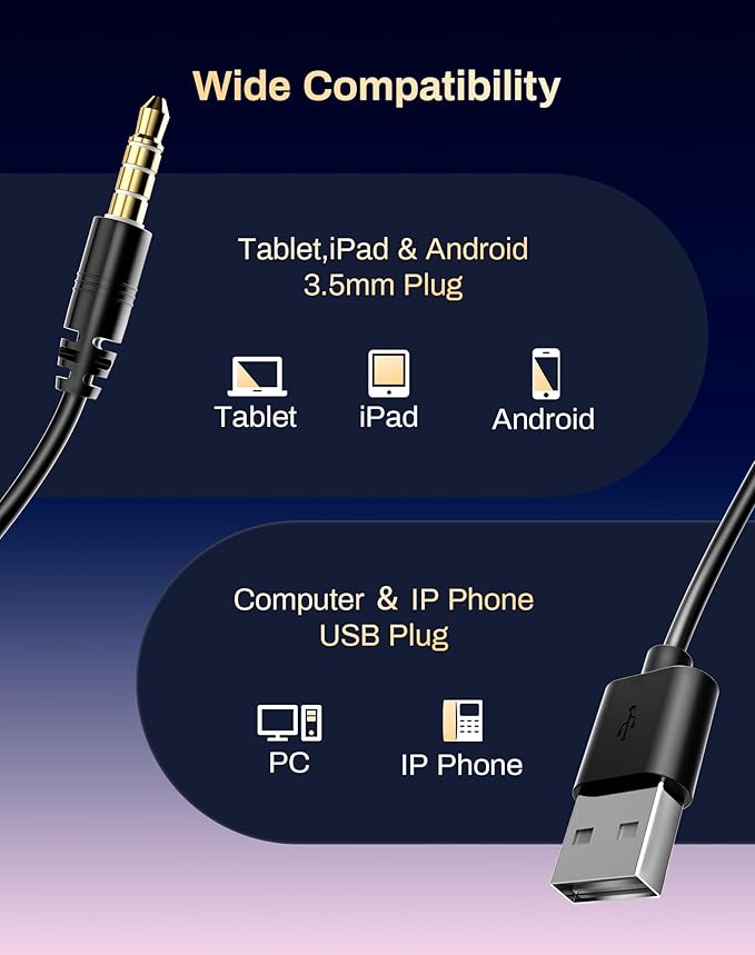 USB Headset with Microphone for PC-Wired Noise Reduction Office Headset work for Laptop/Mac,Computer Headphones with Volume Control & Mic Mute,Compatible with Zoom/Skype/MS/Teams/Call Centers