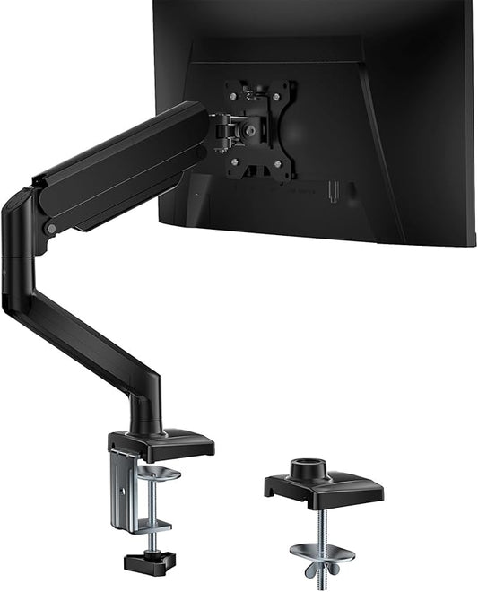 WALI Single Monitor Mount, Gas Spring Monitor Arm for 17-34 inch Screens, Adjustable Computer Monitors Stand up to 26.4lbs, with Clamp and Grommet Base, Mounting Holes 75 and 100mm (GSMP001N), Black