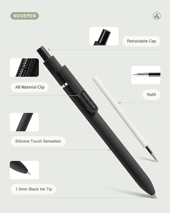 Ballpoint Pen Black Ink, 8 PCS 1.0mm Medium Point Retractable Pen, High-end Long Lasting Smooth Writing Bullet Ball Point Pen, Home Office Supplies for Kids Adults