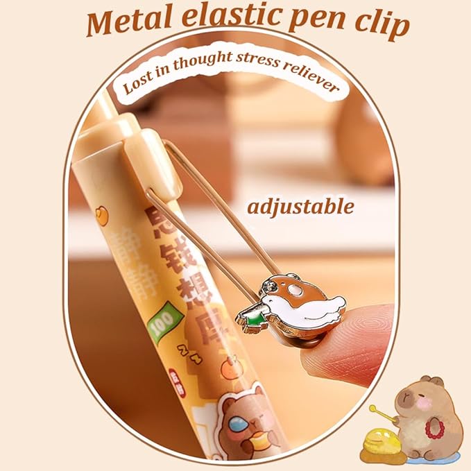 Cute Gel Pens 5Pcs Retractable Quick Dry Ink Pens 0.5mm Fine Point Black Ink Kawaii Smooth Writing Pens for School Office Supplies Aesthetic pretty pens (Cute Capybara)