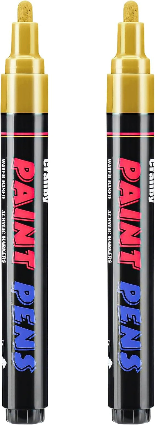 Gold Paint Pens Paint Markers - 2 Pack Permanent Quick Dry Waterproof Marker Pens for Rocks Wood Fabric Plastic Canvas Glass Mugs Metal Tire Stone