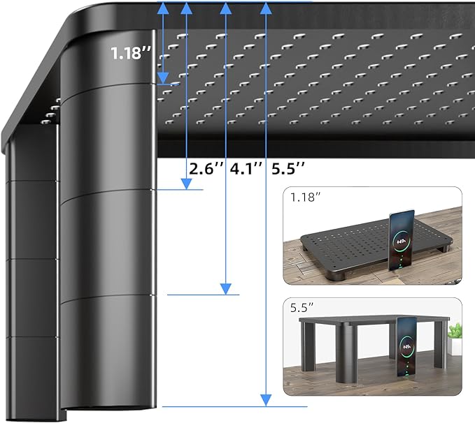 Pholiten 2 Pack Monitor Stand Riser, 3 Height Adjustable Monitor Stand， Flat Screen TV Monitor Stand Riser, Sturdy Metal Laptop Computer Monitor Stand Shelf for Printer, iMac,Premium Metal Monitor Risers for 2 Monitors