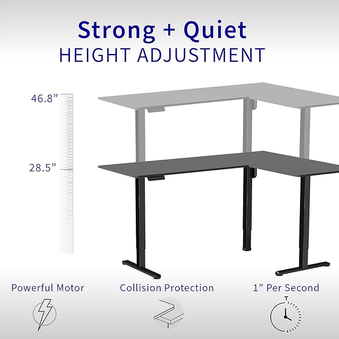 VIVO Electric Corner L-Shaped 63 x 47 in Standing Desk, Memory Height Adjustment, Dark Gray Top White Frame, DESK-E3CTWG-47