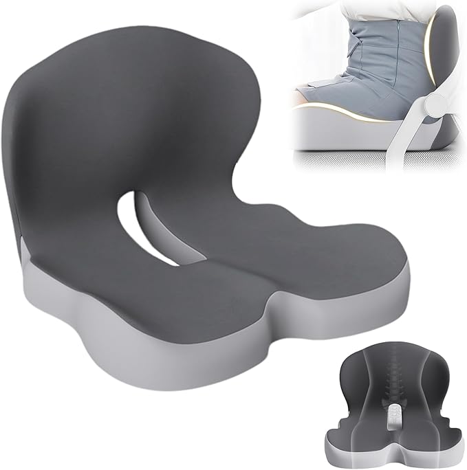 Back and Seat Cushion, 2025 New Ergonomic Non-Slip Memory Foam Seat Cushion with Back Support, L-Shaped Breathable Seat Cushions for Car, Office, Home (Mixed Gray)
