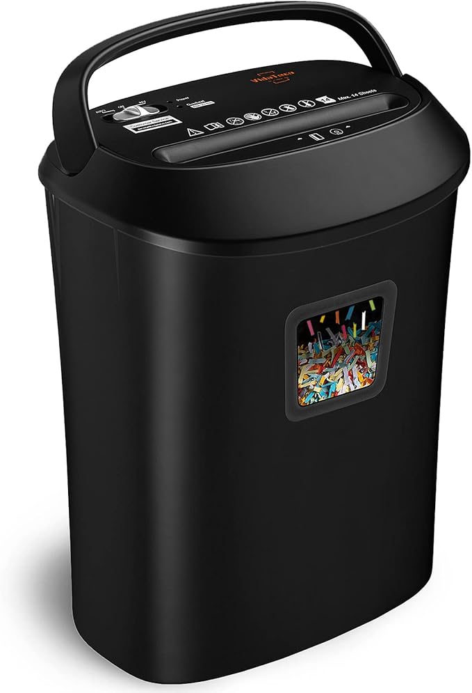 Paper Shredder 58dB 14-Sheet Cross-Cut Shredder with US Patented Cutter Shreds Card/CD, Heavy Duty Paper Shredding Machine for Home Office with Auto Jam Proof,6.6-Gallon Bin