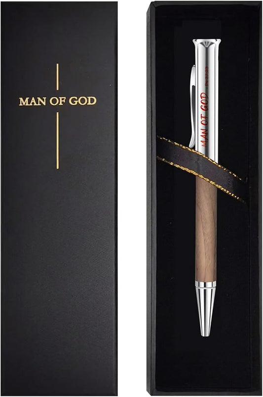 Christian Gifts for Men: Engraved Man of God Luxury Walnut Wood Rollerball Pen - Perfect Pastor Appreciation, Father's Day & Christian Graduation Gifts