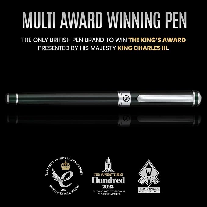 Scriveiner Black Green Rollerball Pen - Stunning Luxury Pen, Chrome Finish, Schmidt Ink Refill, Best Roller Ball Pen Gift Set for Men & Women, Professional, Executive Office