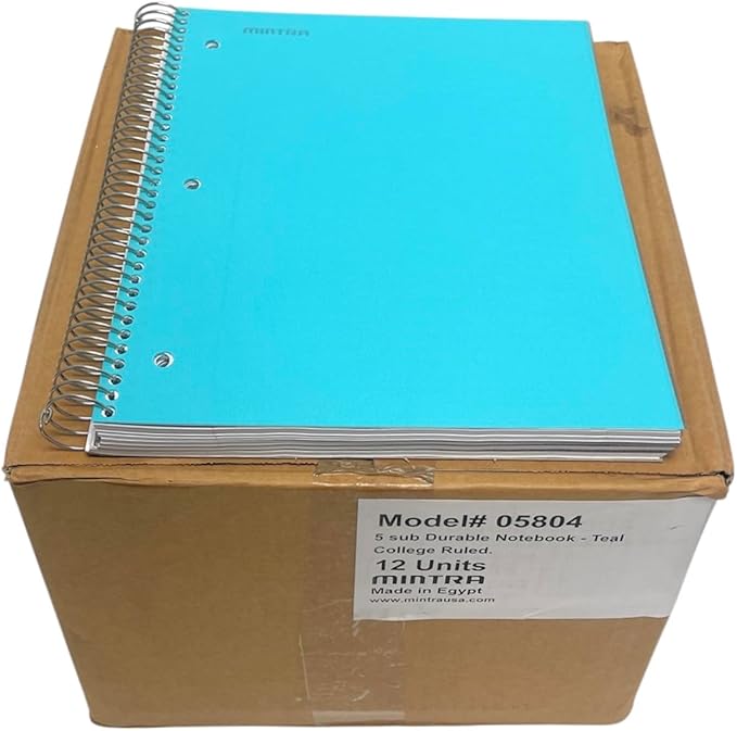 Mintra Office Durable Spiral Notebooks, 5 Subject (Teal, College Ruled 12pk)