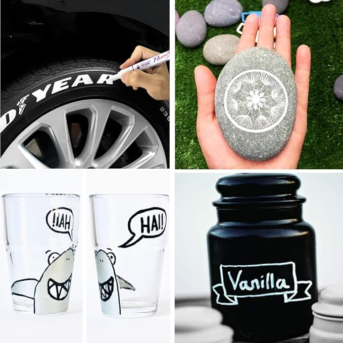 TFIVE Blue Paint Pens Markers - 12 Pack Oil Based Permanent Marker, Medium Tip, Never Fade, Quick Dry, Waterproof Paint Pen for Rocks Painting, Wood, Fabric, Plastic, Canvas, Glass, Metal