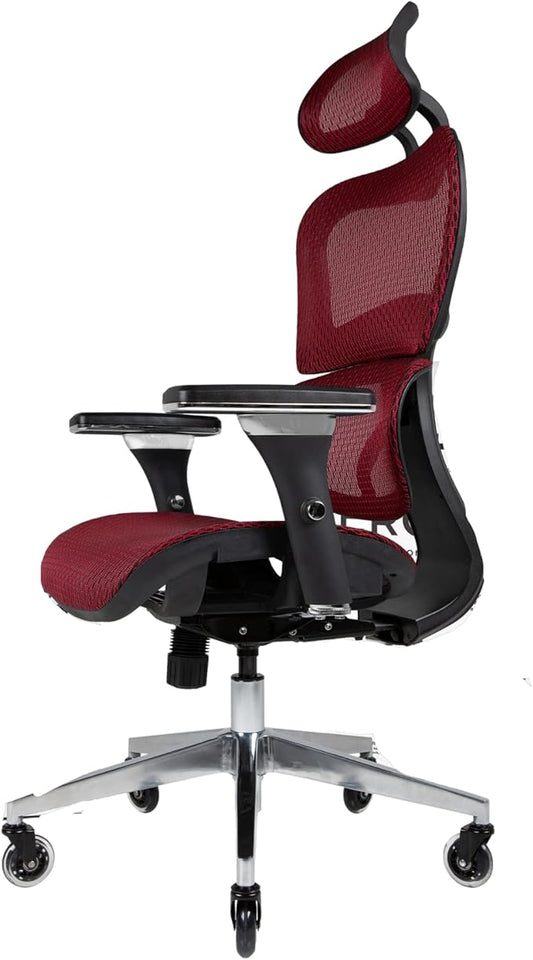 Nouhaus Ergo3D Ergonomic Office Chair Lumbar Support Mesh Office Chair with 4D Adjustable Armrest, Adjustable Headrest and Wheels, Mesh High Back Home Office Desk Chairs(Burgundy)
