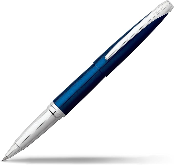 Cross ATX Refillable Rollerball Pen Presented in a Luxury Gift Box - Medium Point, Black Ink, Translucent Blue