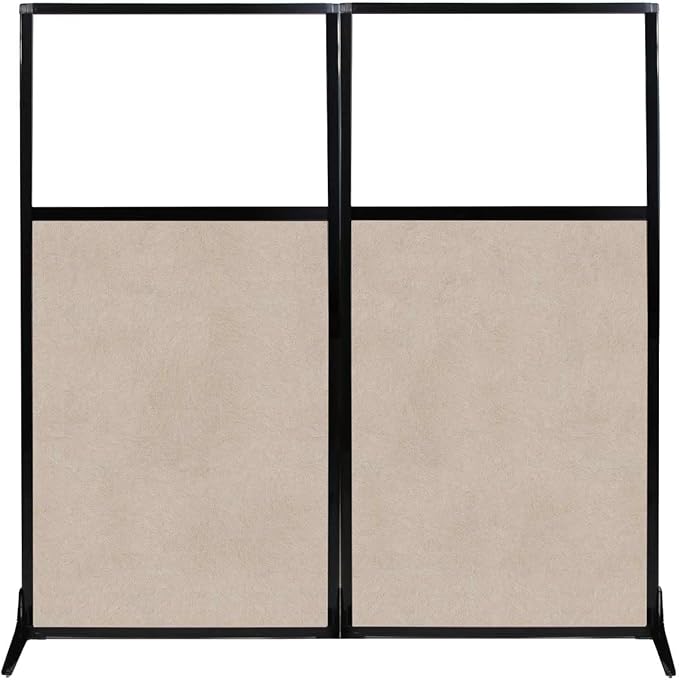 Versare Office Workstation Screen | Portable Wall Divider | Modern Cubicle | Freestanding Privacy Screen | Flexible Work Space | 2 Panels | 66" Wide x 70" Tall Beige SoundSorb Panels with Window
