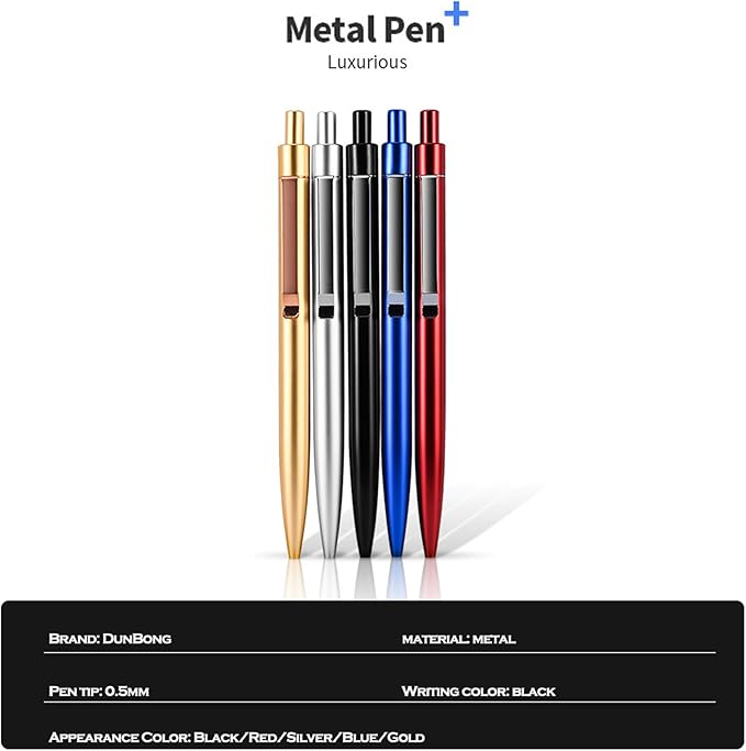 DUNBONG Silvery Metal Gel Pen, Gel Ink Ballpoint Pen, Black Ink, 0.5mm Retractable Ink Pen (Silvery)