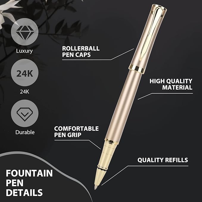 cheericome Luxury Ballpoint Pen - Professional & Executive, Perfect for Silky Smooth Writing, with Gift Box, Nice Pen for Men & Women, 2 Extra 0.5mm Black Refills - Gold