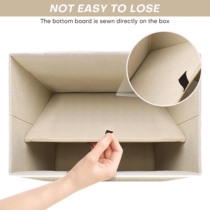 Large 17" 42 Quarts Collapsible Stackable Storage Bins with Lids [3-Pack] Foldable Fabric Linen Storage Boxes Cube, Closet Organizer Baskets with Label (16.7 x 12 x 12", Beige & White)