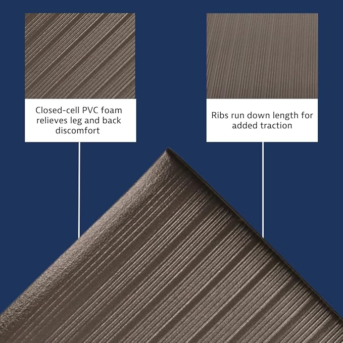 Notrax 410 Airug® 3' x 12' x 3/8" Anti Fatigue Mat, Enhanced Slip Resistance with Beveled Edges and Ribbed Surface, Ideal for Industrial and Commercial Workplaces, Black, 410S3312BL
