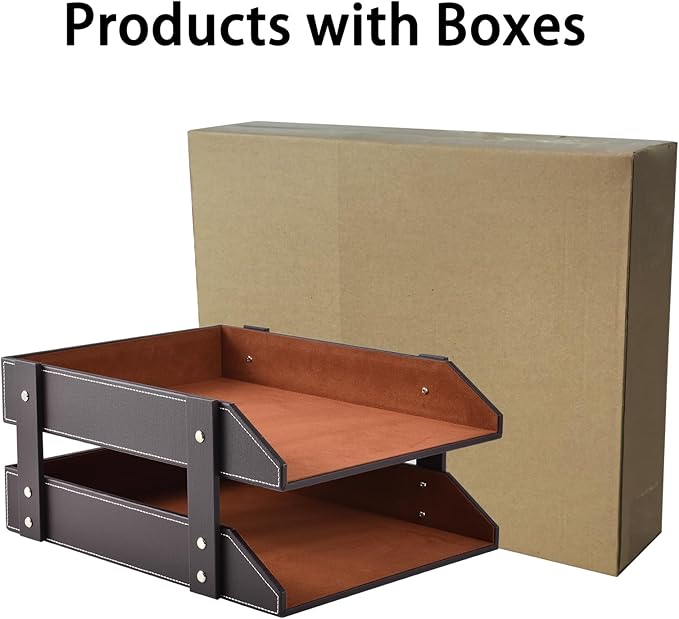 Leather Desk Organizer,2-Tier Stackable Letter Tray Holder,Office Supplies Desktop Storage Box for Document,Stationery,Magazines,Newspapers,Letters and Other Home Office Paper Sundries,Coffee