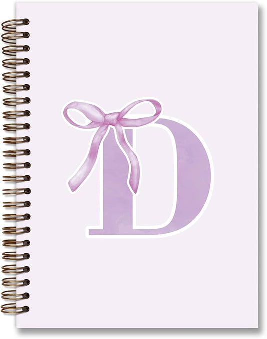 foedor Coquette Trendy Preppy Purple Bow Spiral Notebook,Initial D Journal Personalized Teen Girl Gifts,Monogrammed Gifts for Women Teen Girl,College Ruled Hardcover Spiral Notebook(purple)