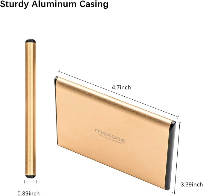 Maxone 160GB External Hard Drive Portable 2.5'' Ultra Slim HDD Storage USB 3.0 Compatible with PC, Laptop, Gold