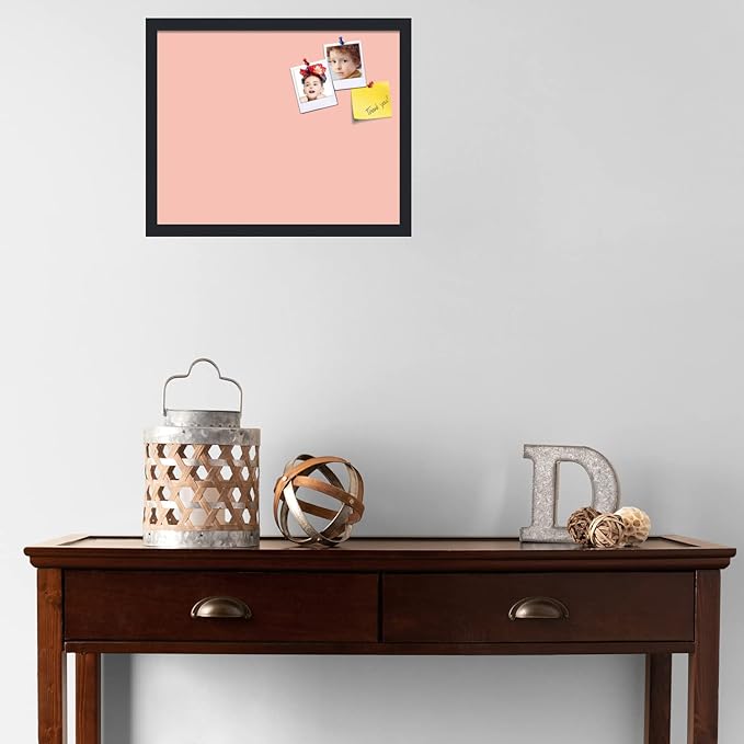 PinPix 20x16 Inch Cork Bulletin Board. This Decorative Framed Pin Board Comes with Pink Pastel Design and a Satin Black Frame. Ideal for Home Office Decor or Message Board (PinPix-1813)